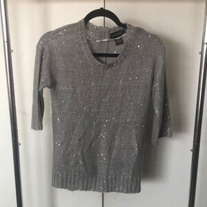 Gray V-Neck Sweater with Textured Knit
